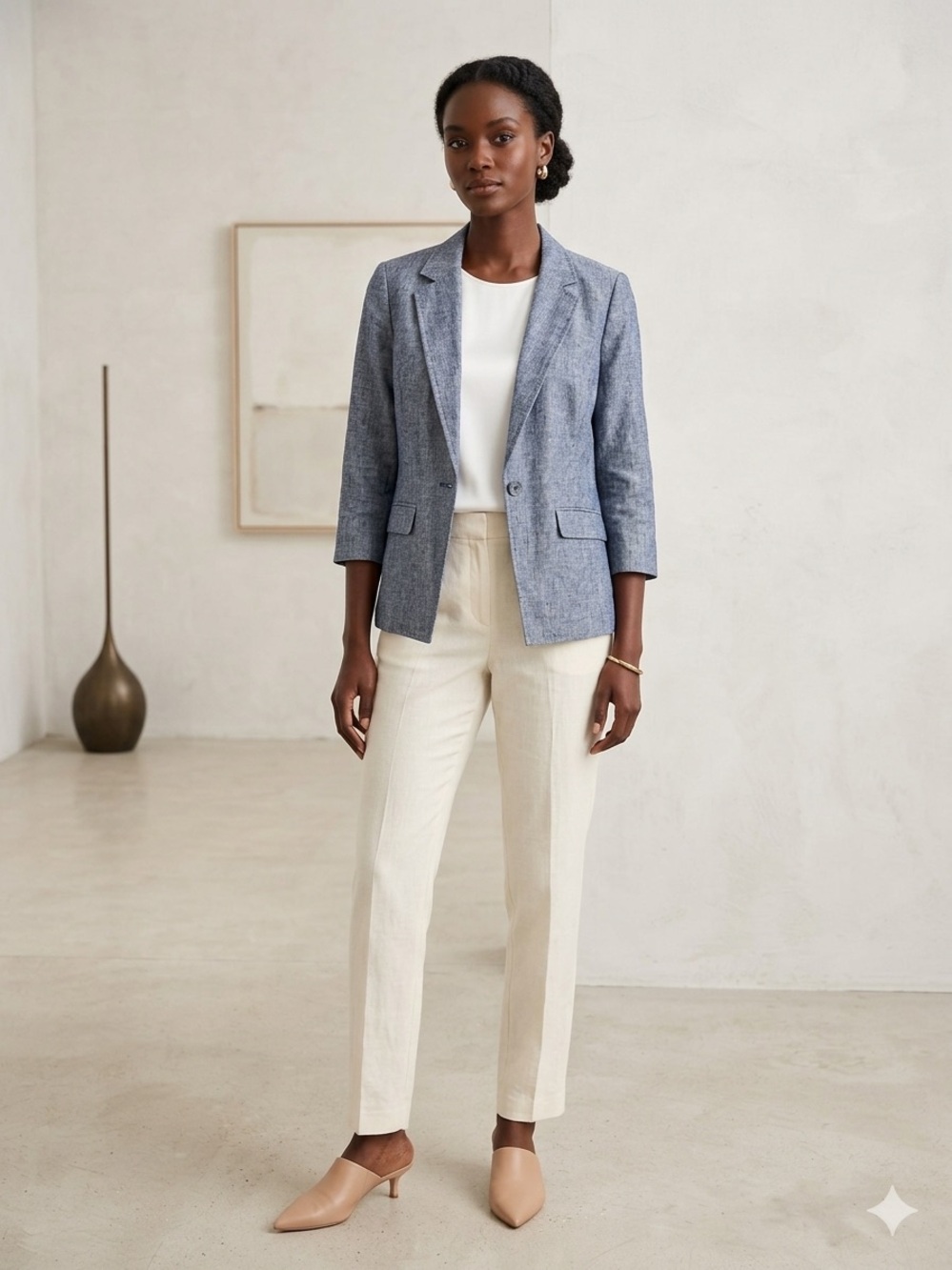 Talbots Women's Slate Grey Linen-Blend Single-Button Blazer size 0